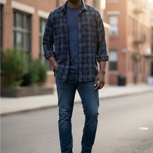 Bugatchi Navy and Black Plaid Button Down Shirt - Shaped Fit (Nordstrom Brand)